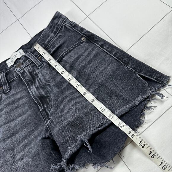Abercrombie & Fitch Shorts Womens 25 Black Gray Mid Rise Boyfriend Denim Cut Off - Picture 10 of 10